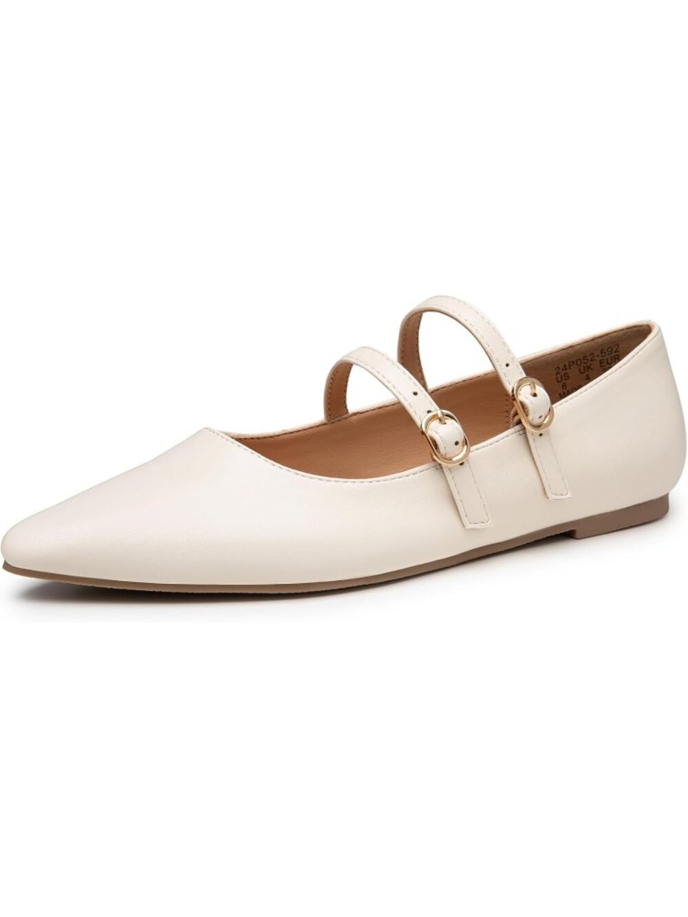 Women's Cream Mary Jane Shoes Women Closed Pointed Toe Ballet Flats Comfortable